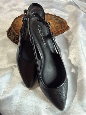 Cz by Laundry  Black Pointed Slingback Flats - Patent Look